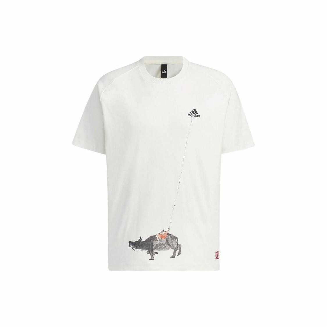 adidas Logo Print Animal Pattern Crew Neck Short Sleeve T-Shirt Men’s White gallery