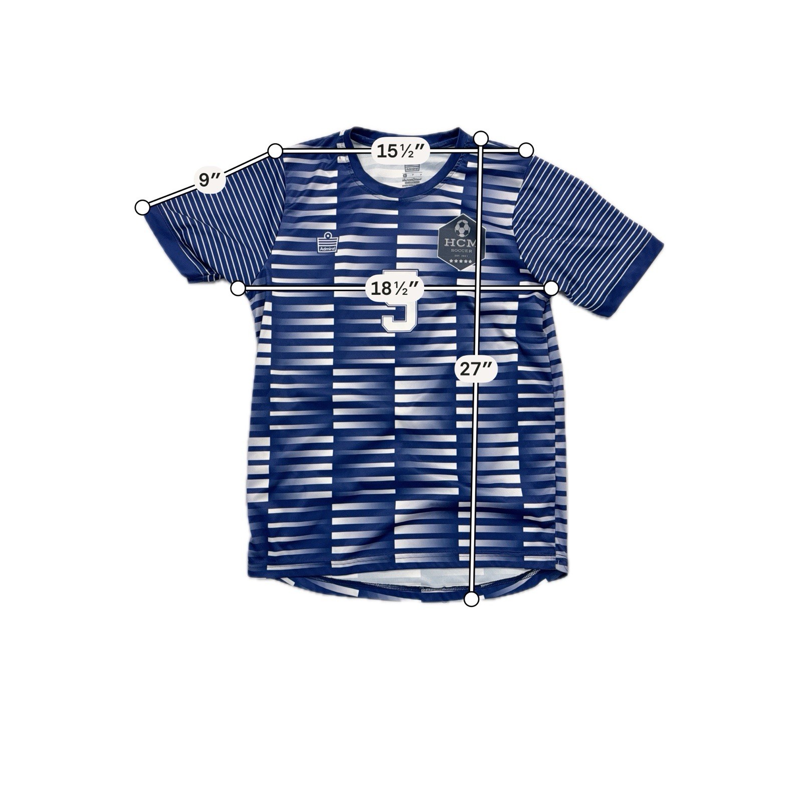 Admiral HCM Soccer Jersey Men’s Small Blue White Striped #5 Short Sleeve gallery