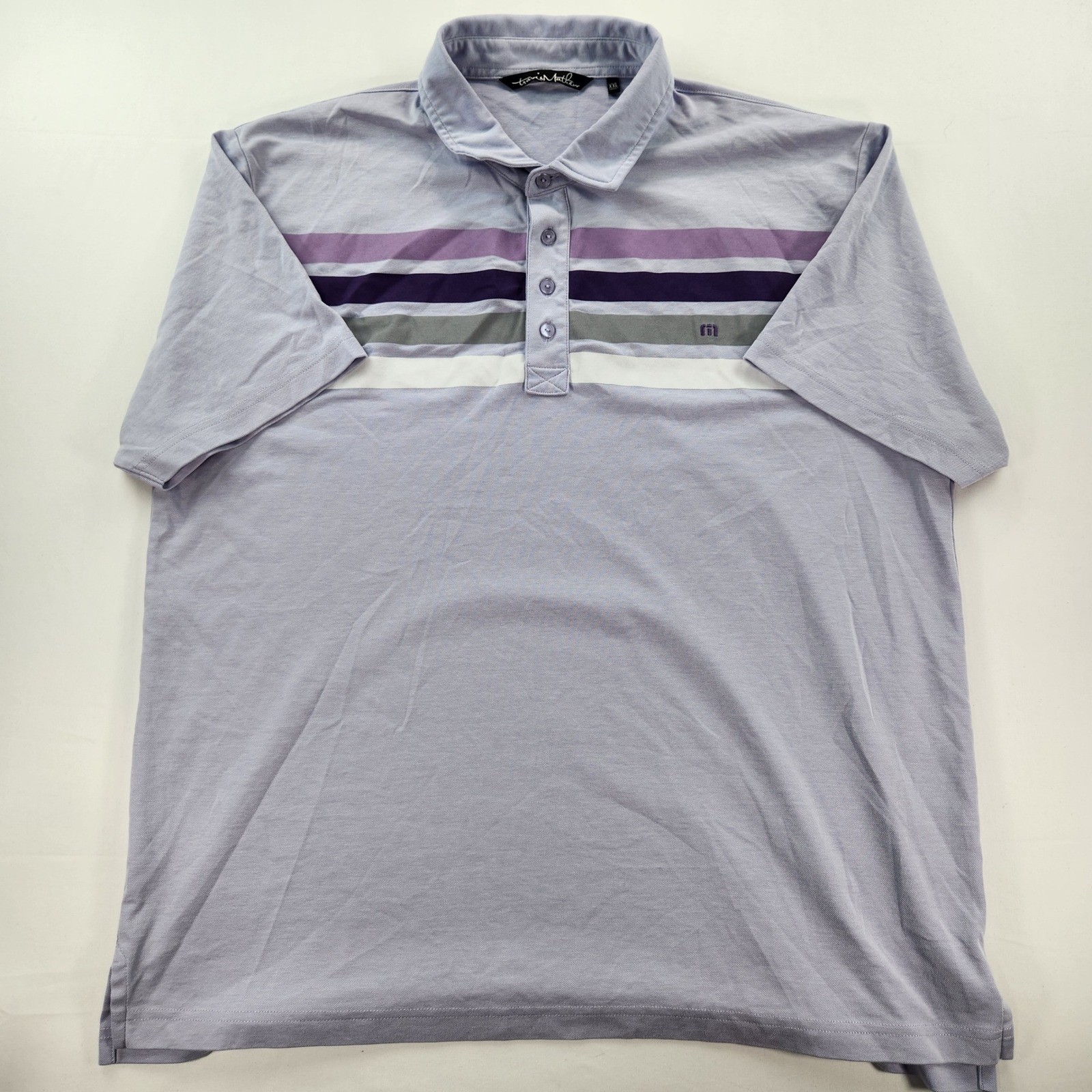 TravisMathew XXL Pique Polo Shirt Lavender Chest Stripe Golf Performance gallery