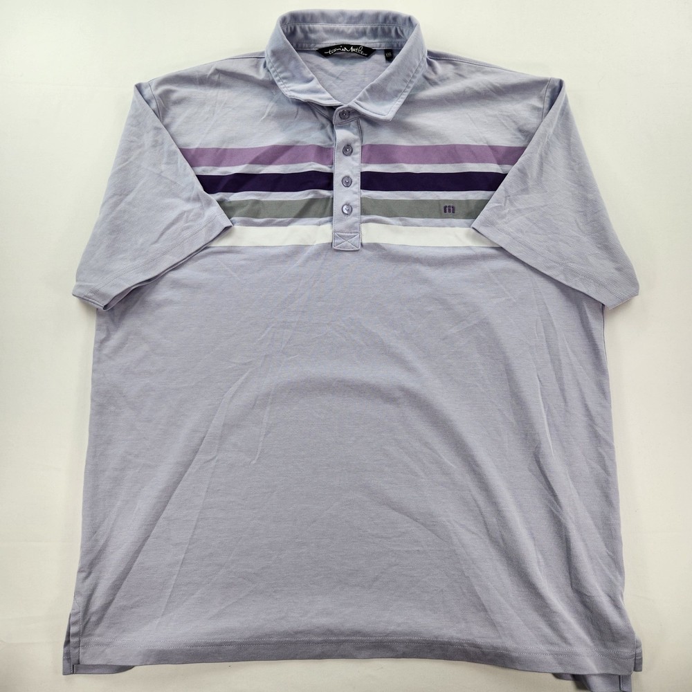 TravisMathew XXL Pique Polo Shirt Lavender Chest Stripe Golf Performance