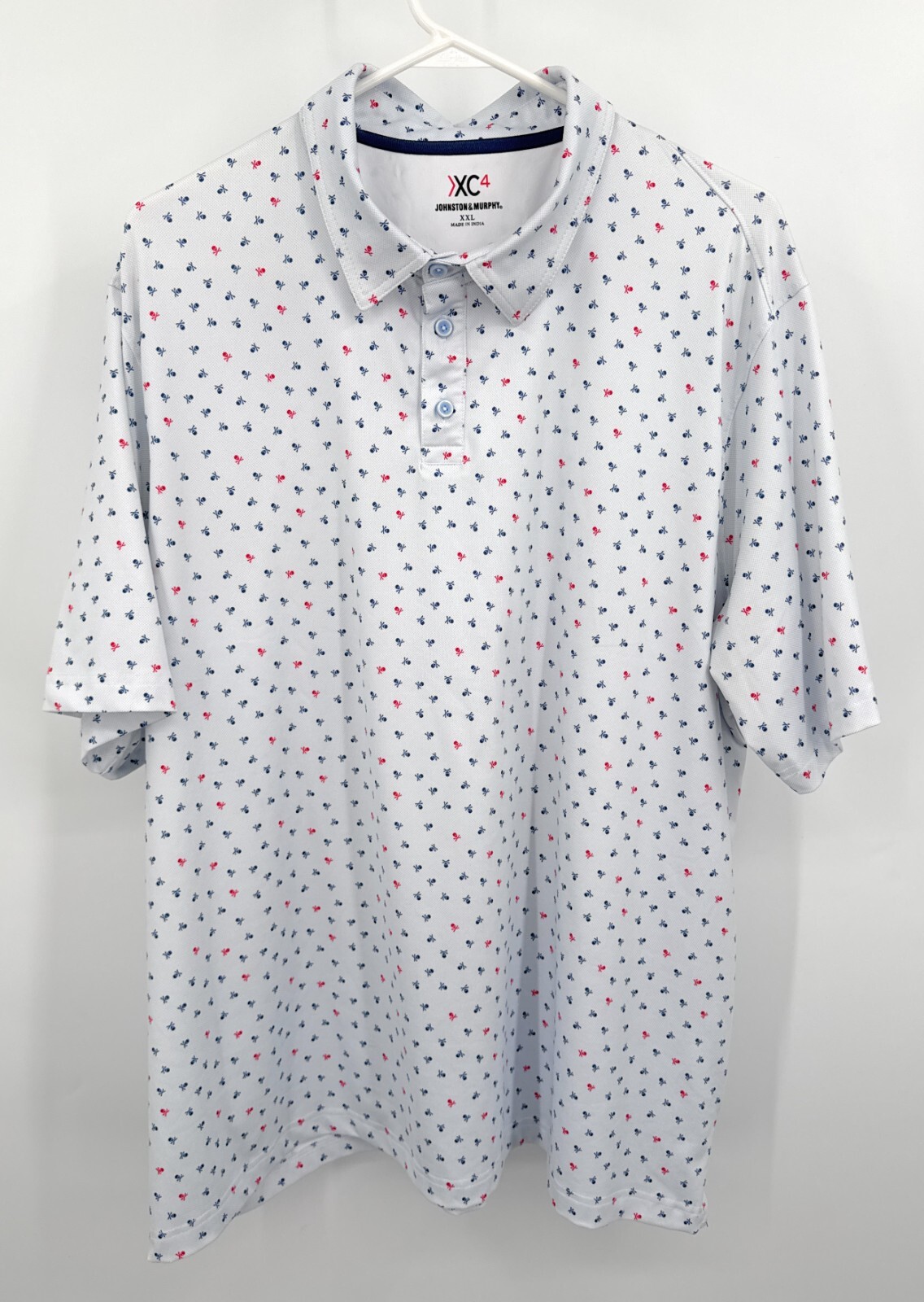 Johnston & Murphy Shirt Mens XXL Golf Polo Skulls Geometric White AOP XC4 Tech gallery
