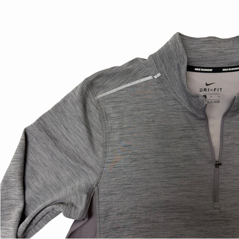 NIKE Running Large Gray 1/4 Zip Pullover Long Sleeve Quick Dry Logo Thumb Holes gallery
