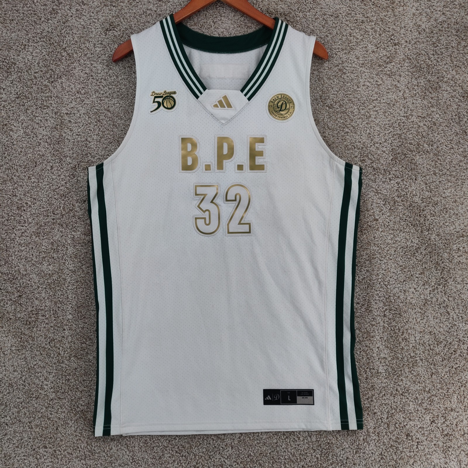 Adidas Drew League Jersey Mens Large White Gold South Central LA Rare 2023 50th gallery