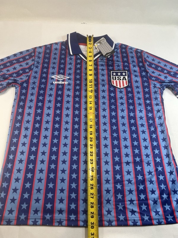 NEW Umbro Team USA Soccer Jersey Mens Medium Blue Stars Stripes V-Neck Polo gallery