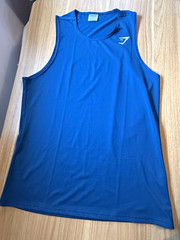 Gymshark Men’s Blue Polyester Tank Scoop Neck Sleeveless Stretch Logo Size M