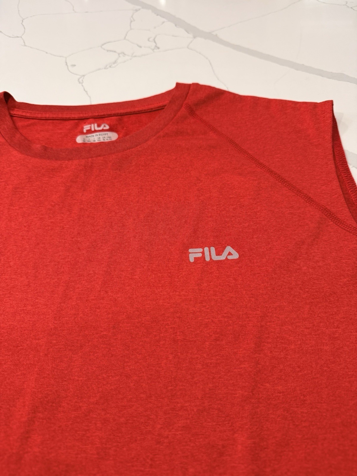 FILA Men's Activewear Tank Top Red Solid Logo Crew Neck Regular Fit XL gallery