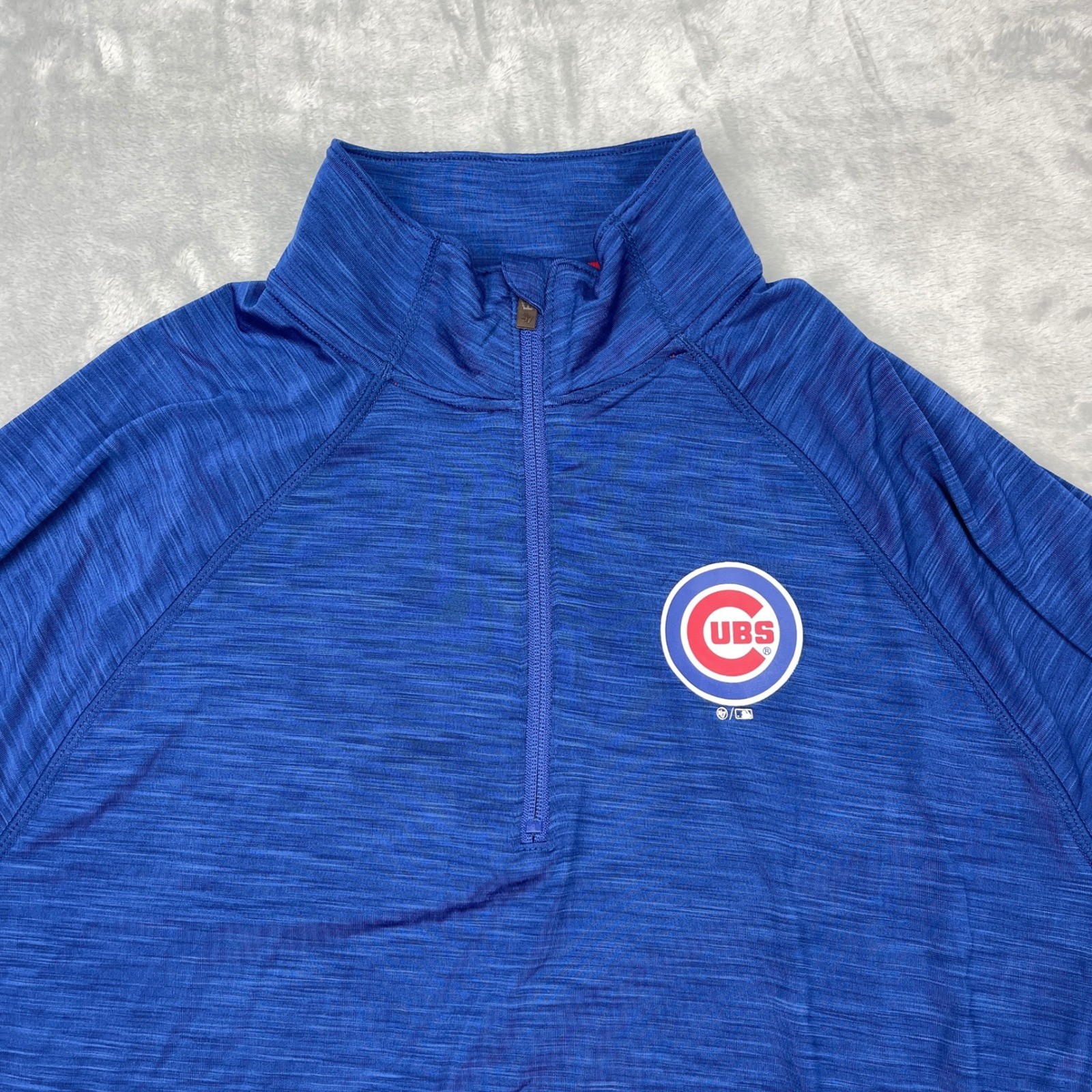 47 Brand Chicago Cubs Quarter Zip Pullover Athletic Shirt Men's Medium Blue Red gallery