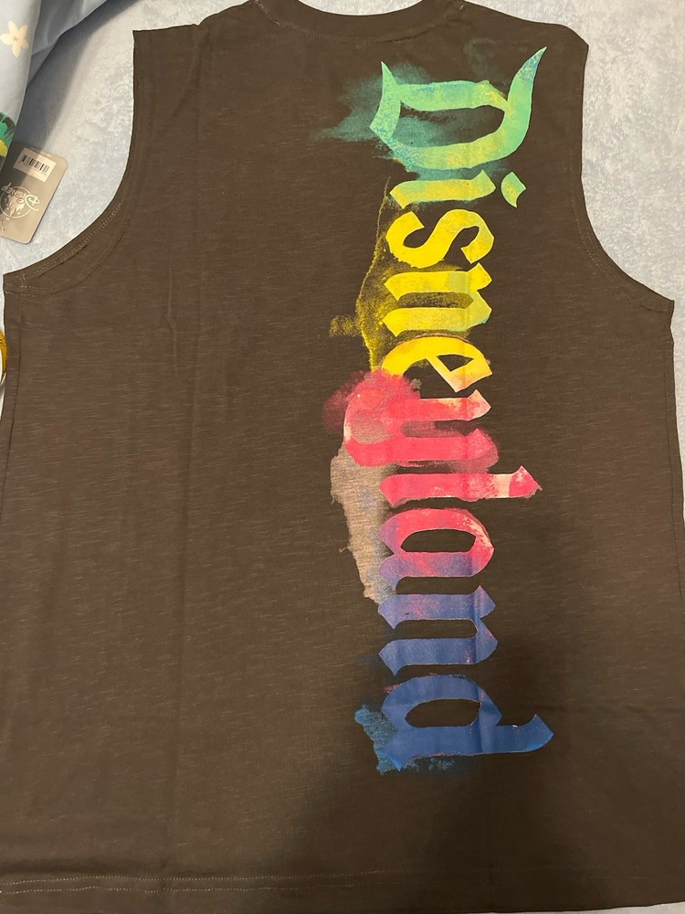 DISNEYLAND TIE DYE CASTLE GRAY ATHLETIC SLEEVELESS SHIRT TANK TOP LARGE NEW