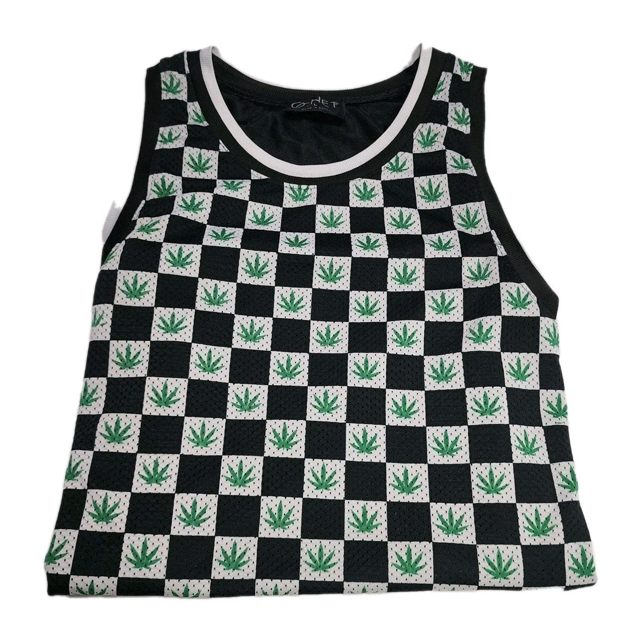 G-NET Sleeveless JERSEY Tank Top Pot-Leaf Marijuana Weed Checkered Print LG EUC gallery
