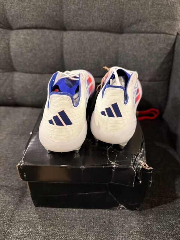 Adidas F50 Elite SG Soccer Cleats - White/Solar Red/Lucid Blue - size 9.5M gallery