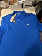Adidas Golf Polo Shirt Men’s 2XL Performance Glory Blue & White 50 UPF Brand New