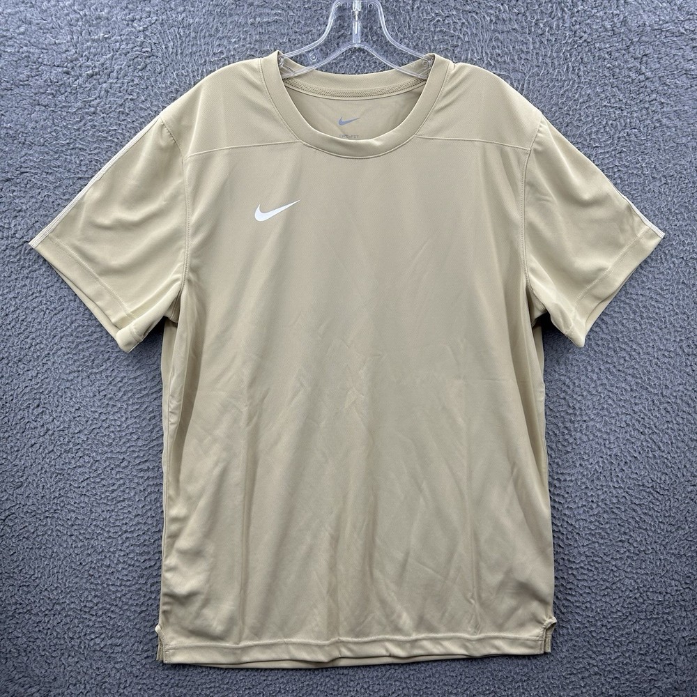 Nike Shirt Mens Large Gold White Swoosh Dri Fit Coaches Top UV Performance Tee 6