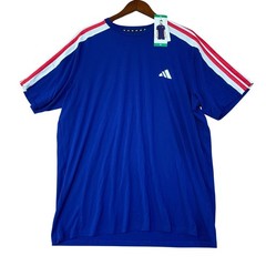 NWT Adidas Men’s XL Active 3-Stripes Tee Blue Red White Polyester Spandex