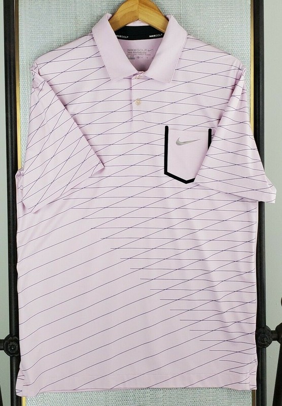 NIKE GOLF Size Medium Tour Performance Pastel Pink Pocketed Mens Polo Shirt gallery