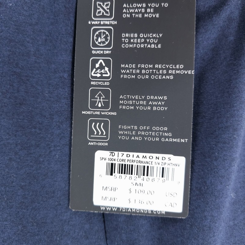 NWT 7 DIAMONDS Core Performance 1/4 Zip Navy Blue Stretch Long Sleeve Mens SMALL gallery