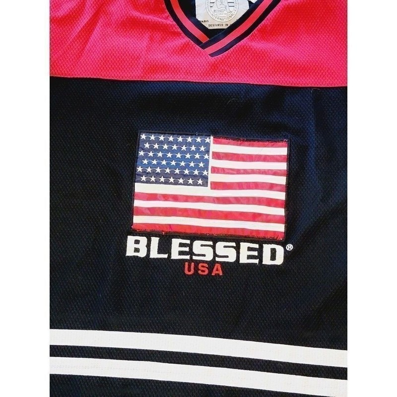 Blessed International USA Y2K Mesh Jersey XL Red White American Flag Sportswear gallery