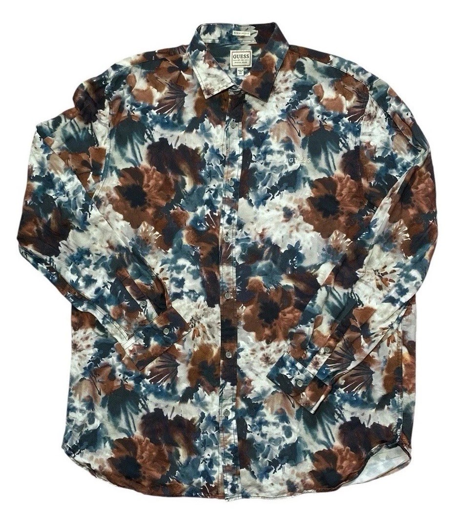 Guess Men's Shirt XXL Regular Fit Button up Summer Floral Casual Vintage gallery