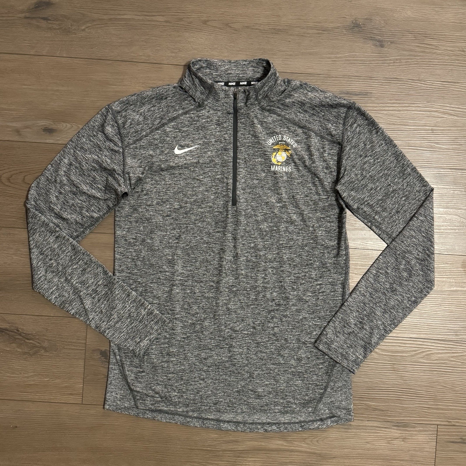 Nike Shirt Men's Medium Heather Gray Dri-FIT US Marines Element 1/4 Zip Pullover gallery