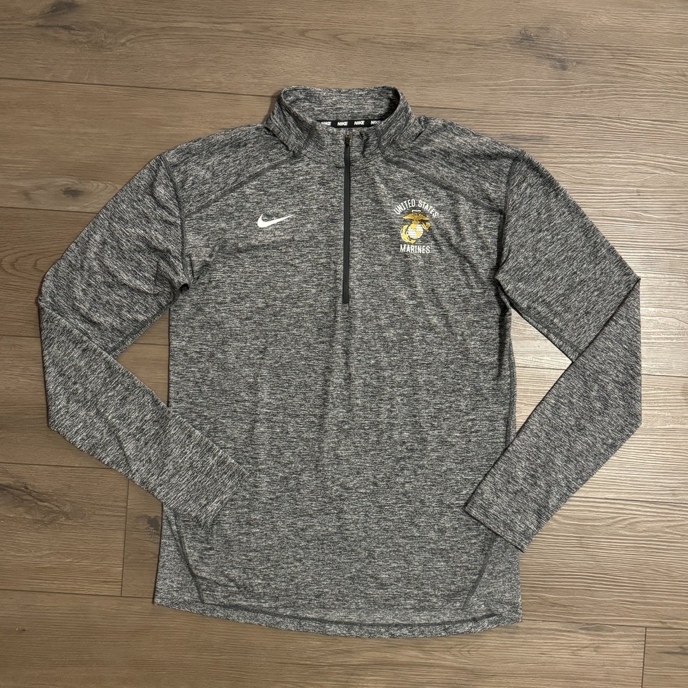 Nike Shirt Men's Medium Heather Gray Dri-FIT US Marines Element 1/4 Zip Pullover