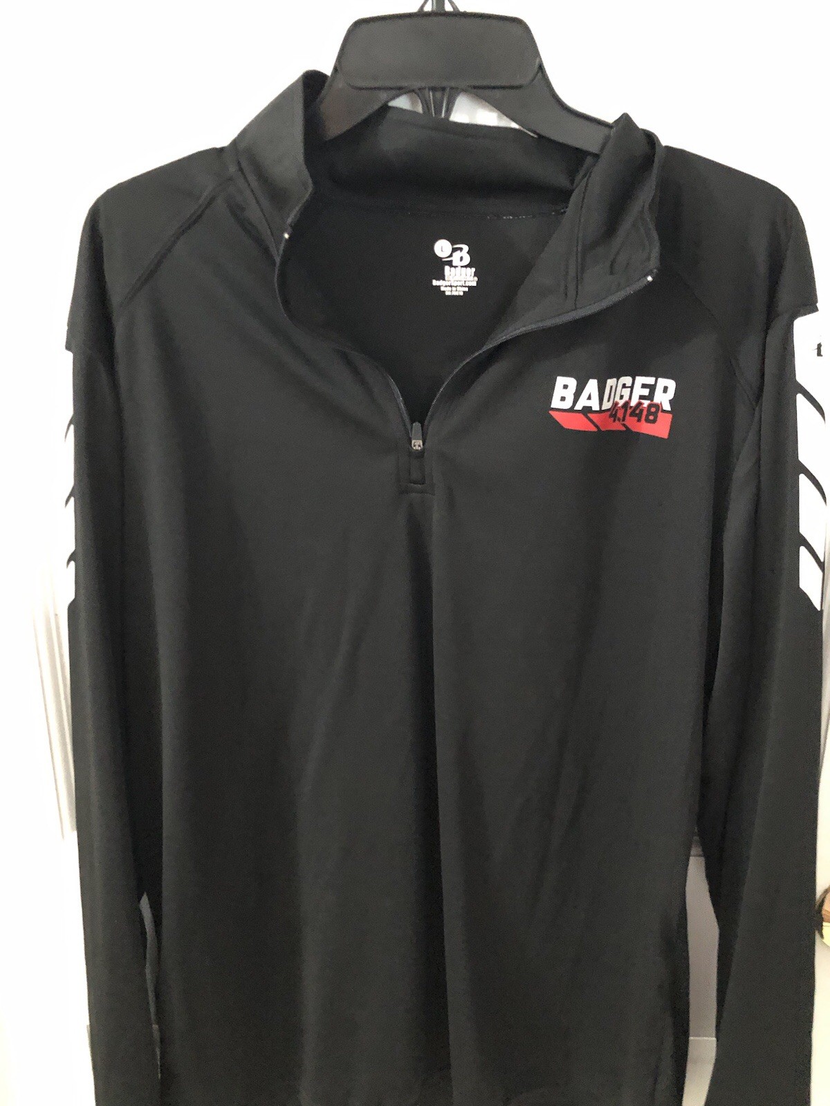 Badger Sports Performance Shirt L Black Reflective Sleeve Stripes 1/4 Zip Logo gallery