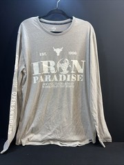 UA Mens Project Rock Iron Paradise 24 Hours Graphic Long Sleeve Shirt Grey Sz XL