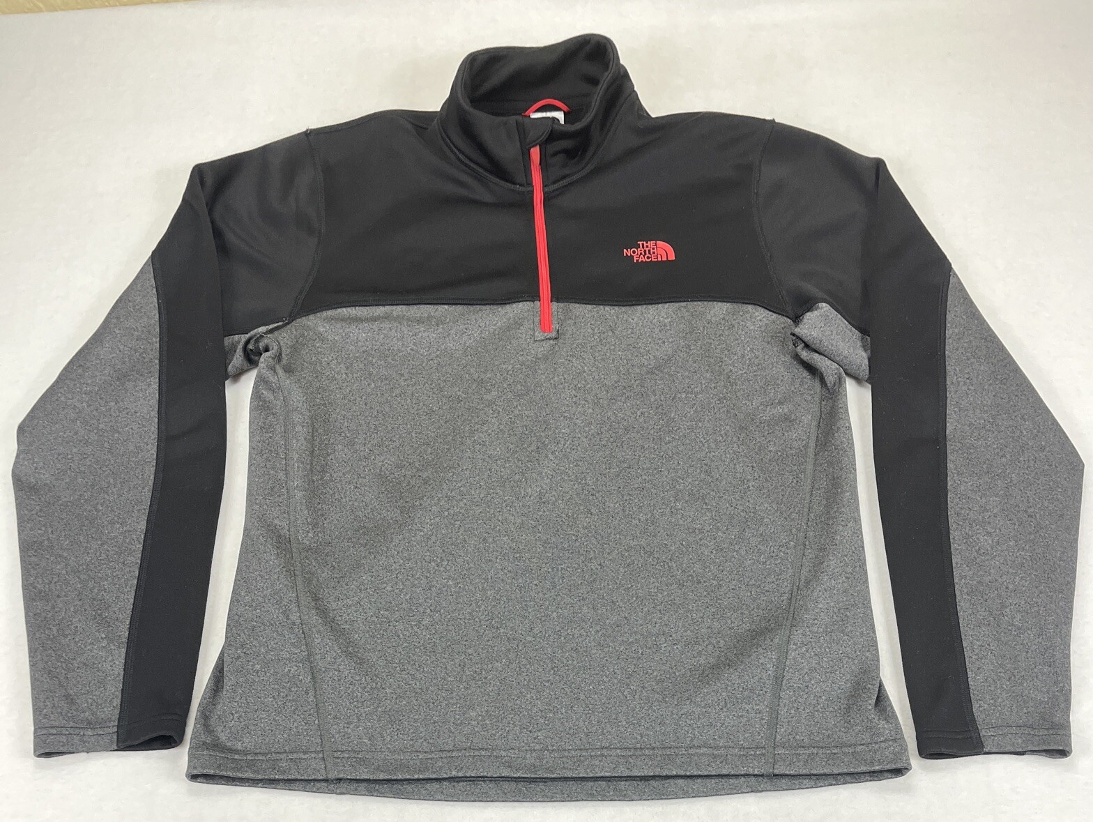 North Face Mens 1/4 Zip Mock Neck Polyester Black Gray Red Pullover Medium gallery