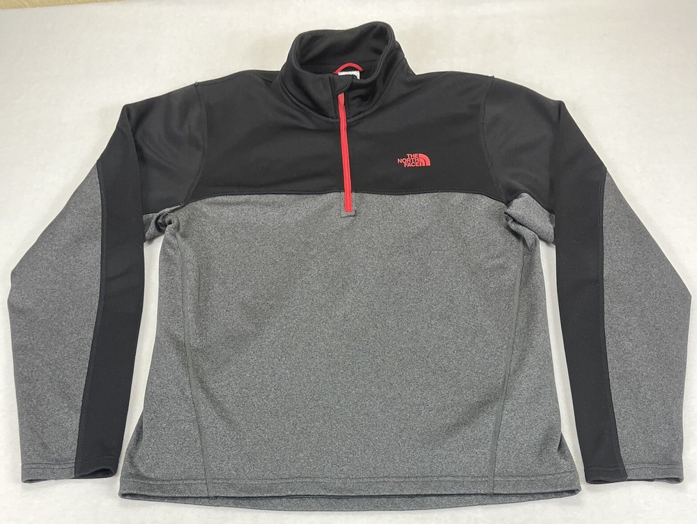 North Face Mens 1/4 Zip Mock Neck Polyester Black Gray Red Pullover Medium