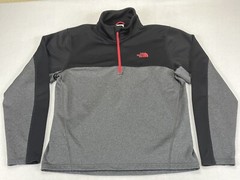 North Face Mens 1/4 Zip Mock Neck Polyester Black Gray Red Pullover Medium