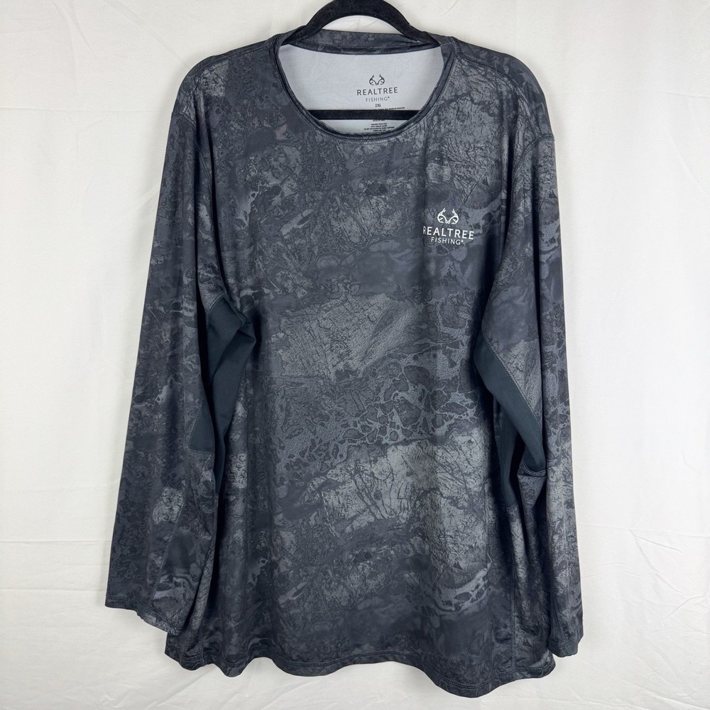 Realtree WAV3 Men’s Performance Fishing Tee Dark Gray 2XL Long Sleeve