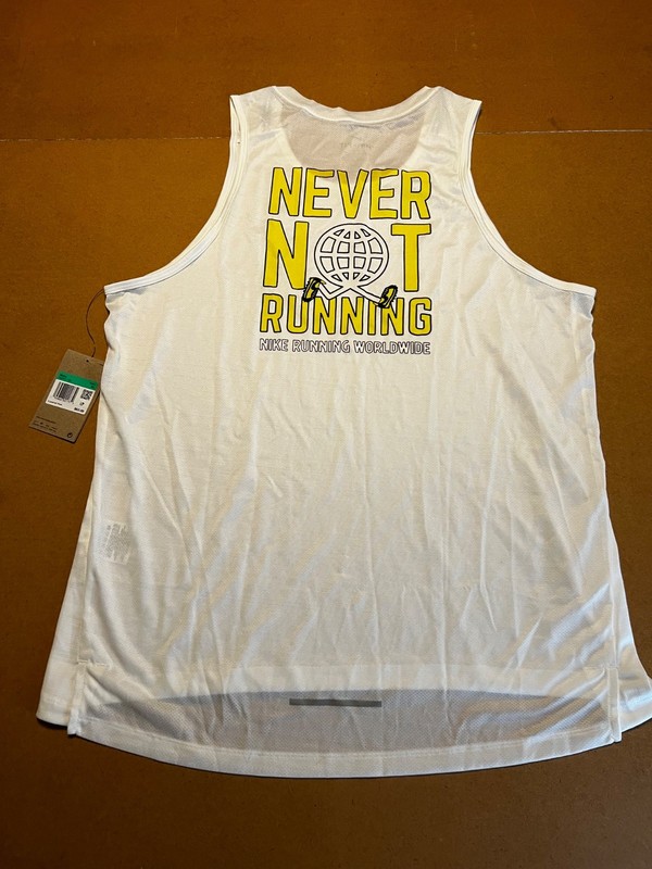 Nike Breathe Wild Run Miler DriFit Mens Running Tank Top White Mens L CJ540-100 gallery