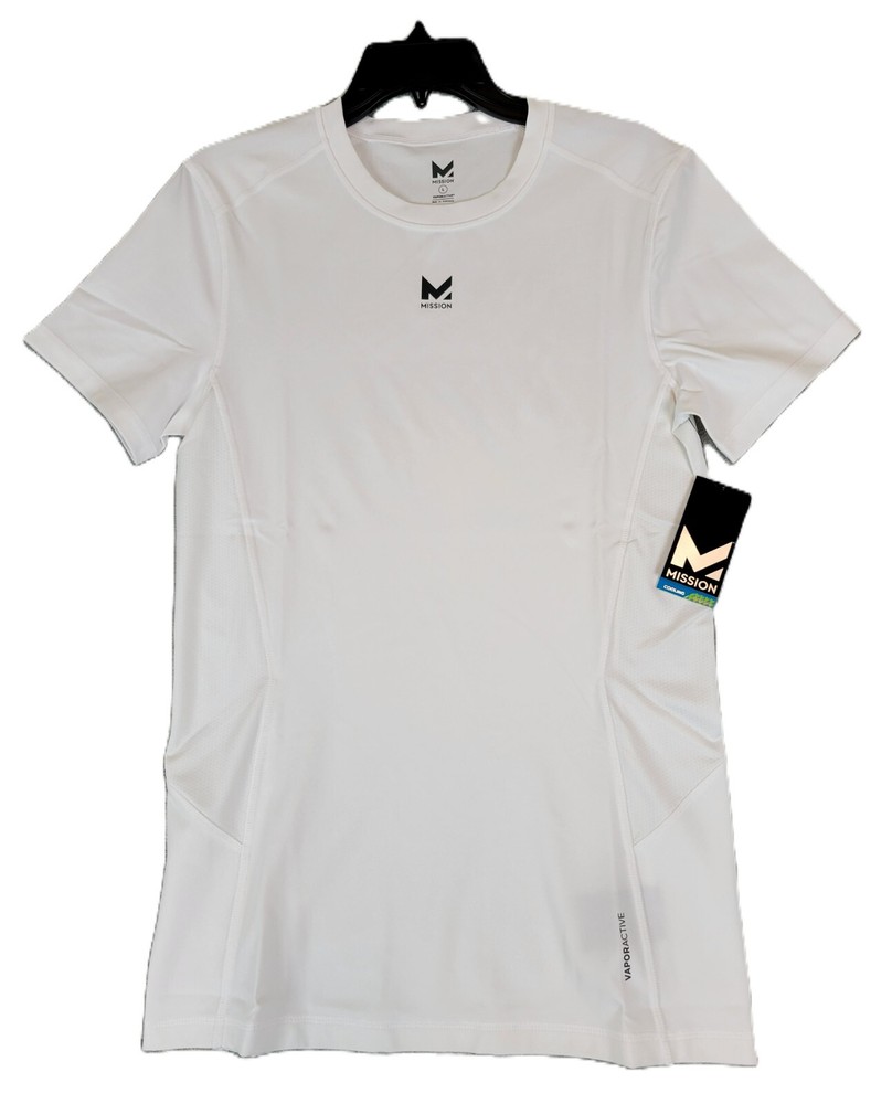 Mission VaporActive Performance Compression Fit Shirt Mens LG White Quick Dry