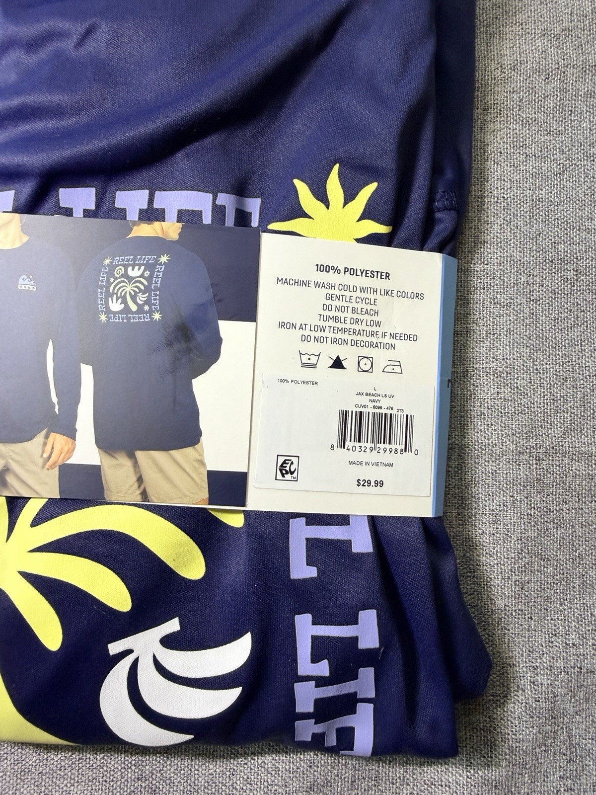 Reel Life Men's Jax Beach Long Sleeve UV Tee, Navy, Large, New gallery
