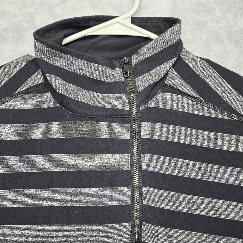 Lululemon Men's Medium? Asymmetrical Black And Gray Striped 1/4 Zip Longsleeve gallery