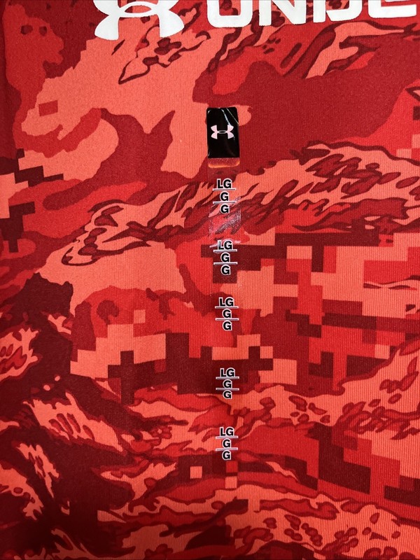 2 Mens Large Under Armour Tech ABC Camo Print Red Blue Shirt Loose Fit 1361698 gallery