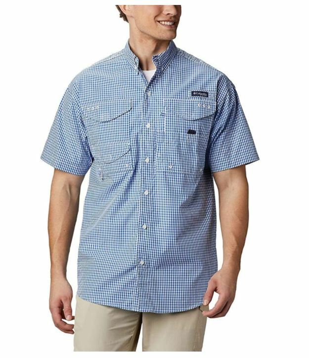 Columbia Mens Super Bonehead Classic SS Shirt, Vivid Blue/Gingham ,XX-Small, PFG gallery