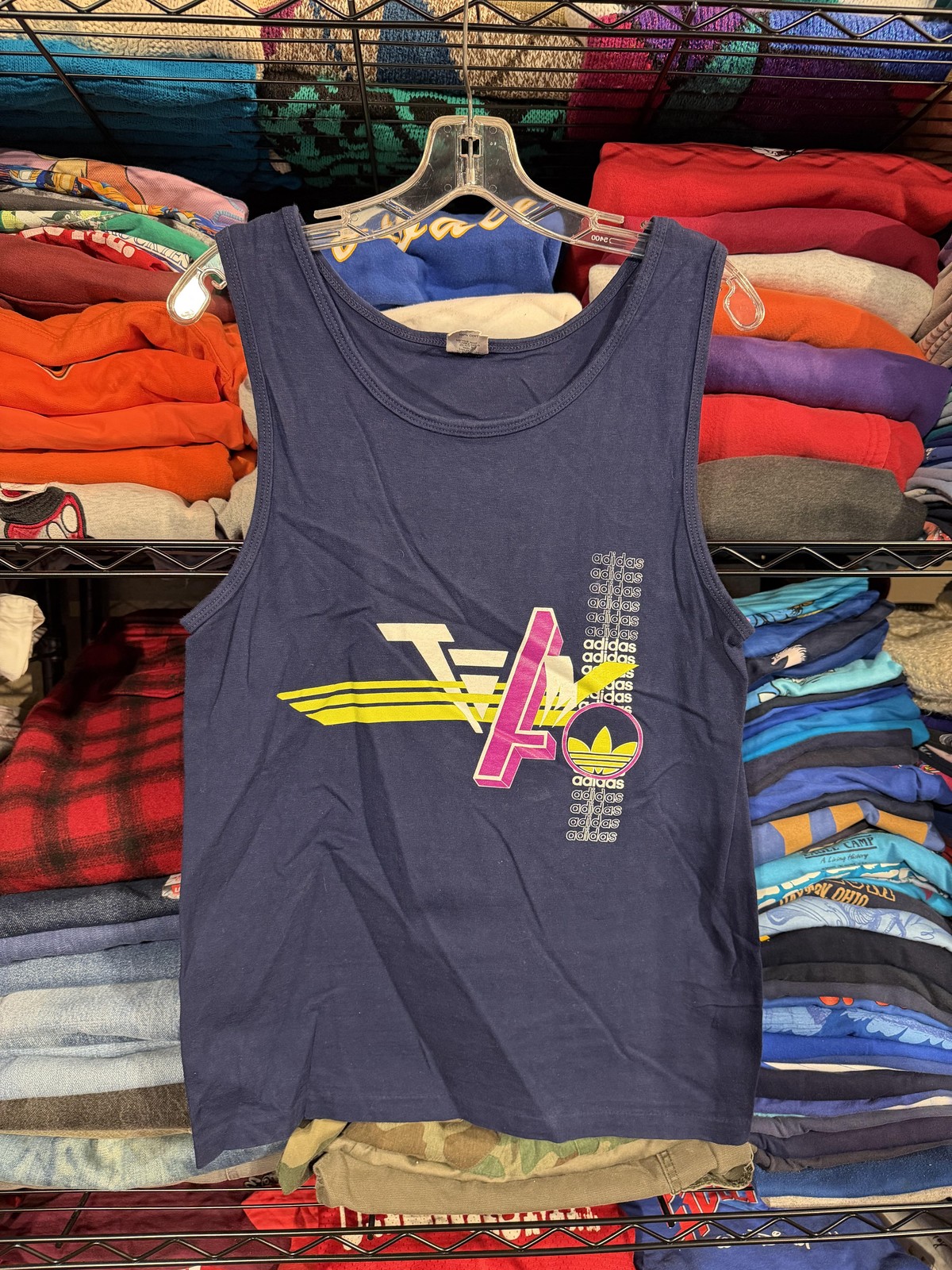 Vintage Adidas Tank Mens Small Blue Trefoil Logo Graphic Made USA 80s 90s gallery