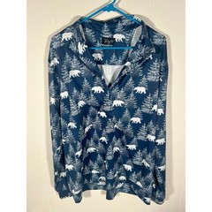 Waggle Performance Golf Pullover Blue Bear Animal Print Top Men XL Zip Stretch