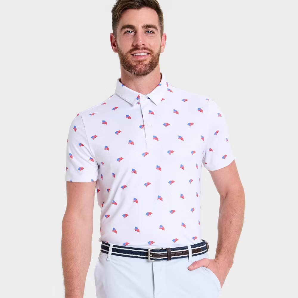 Men Flag Print USA Golf Polo Shirt - All In Motion White gallery
