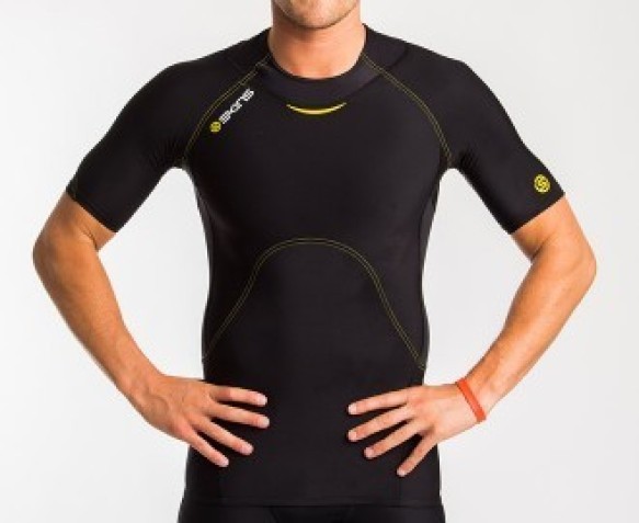 Skins A400 Men's Compression Short Sleeve Top Black w/Yellow Stitching gallery