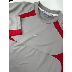 Nike Mens XL Long Sleeve Training Shirt Grey Red Colorblock Mesh Swoosh Y2K