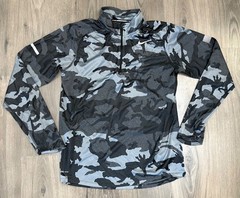 Nike Running Dri Fit 1/4 Zip Pullover M Black Gray Camo Reflective Athletic Jog