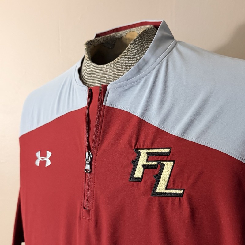 Under Armour Men's L Red/Light Blue Colorblock Loose Fit 1/4 Zip Polo Shirt gallery