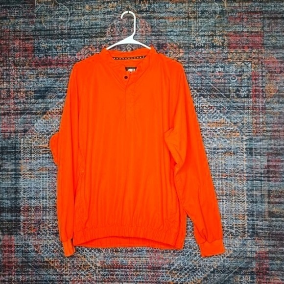 FootJoy mens solid orange 1/4 snap button windbreaker pullover M EUC gallery