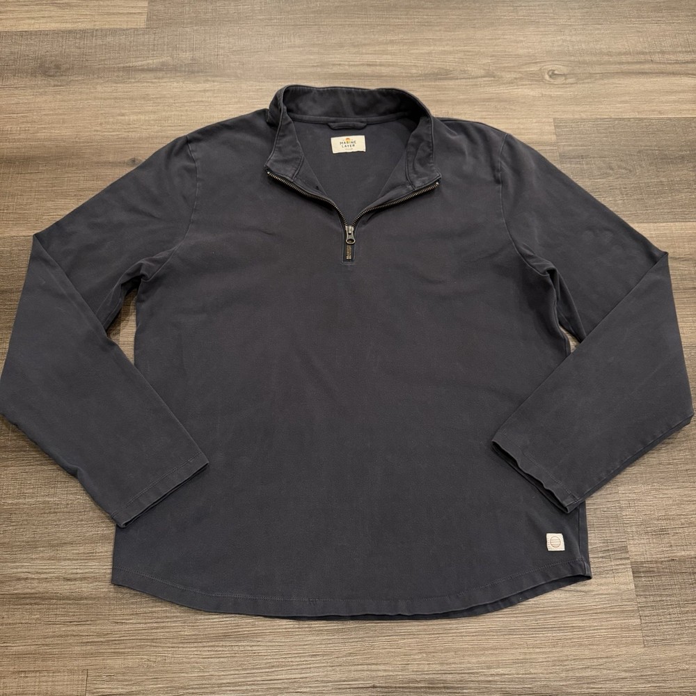 Marine Layer Re-Spun Sport 1/4 Zip Pullover Curved Hem Charcoal Gray Mens M