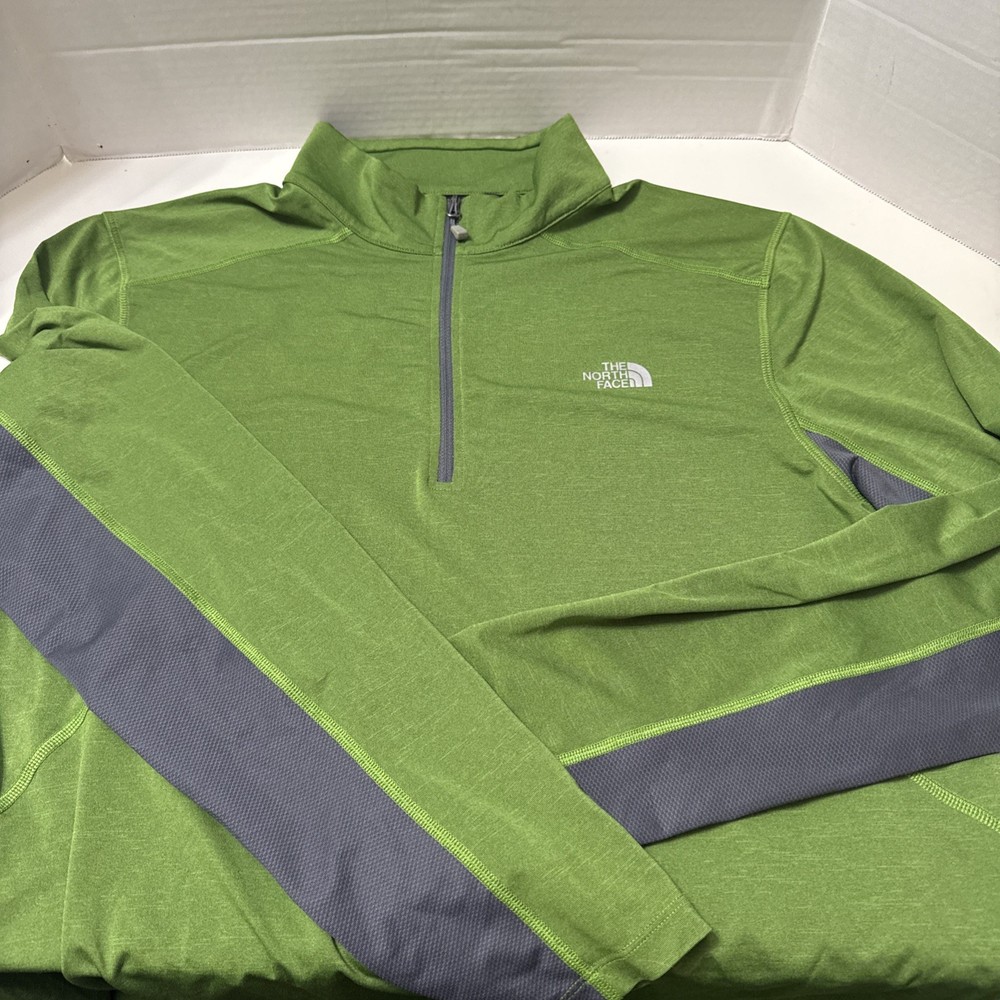 The North Face Quarter Zip Long Sleeve Mens Running Shirt Green Sz L