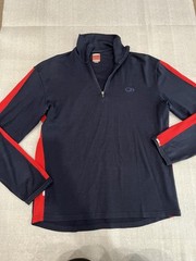 Icebreaker 260 Bodyfit men’s L Merino Wool Navy Red 1/4 zip Sweatshirt Thumb Hol