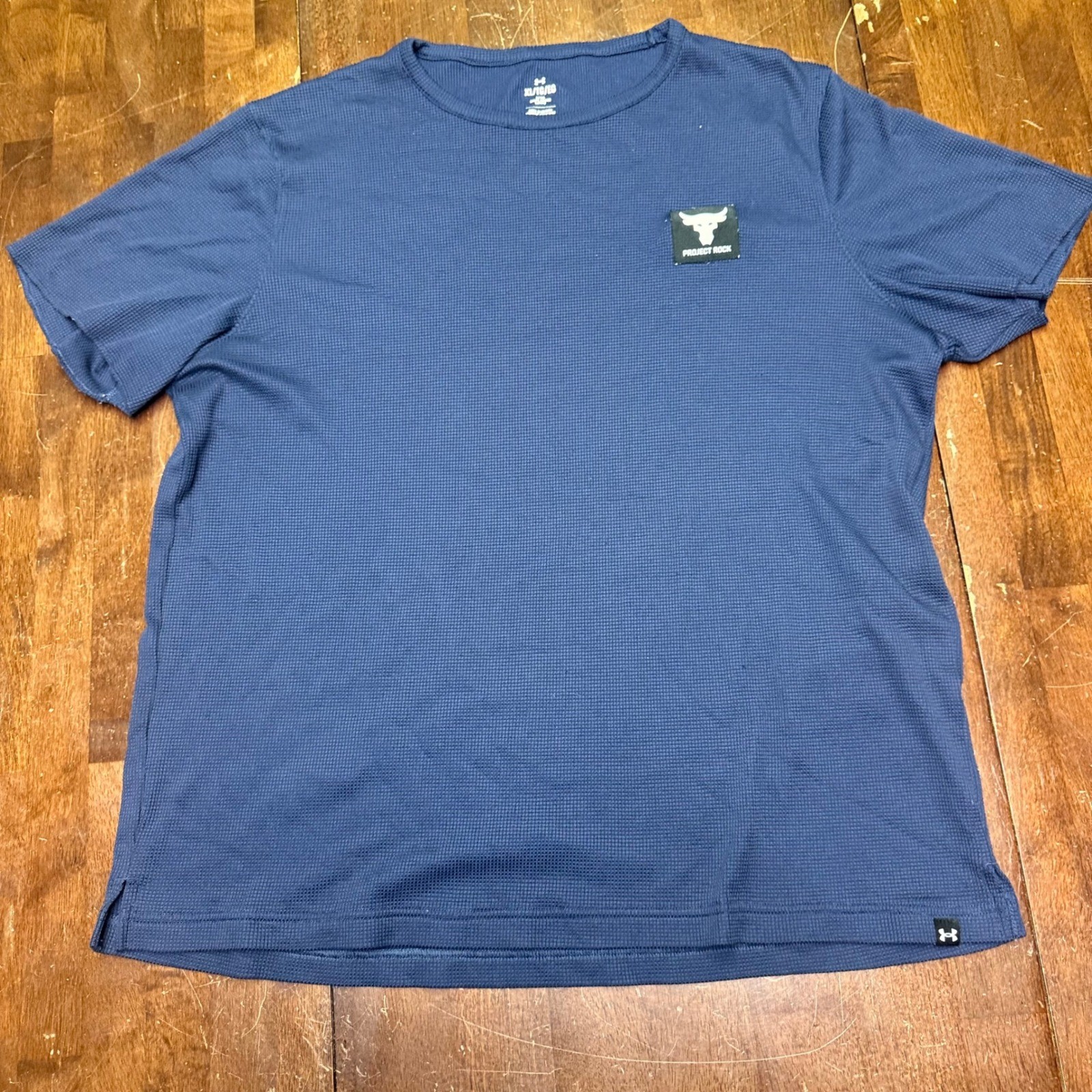 Under Armour Project Rock Shirt Mens XL Blue Waffle Knit Fitted Training Tee gallery