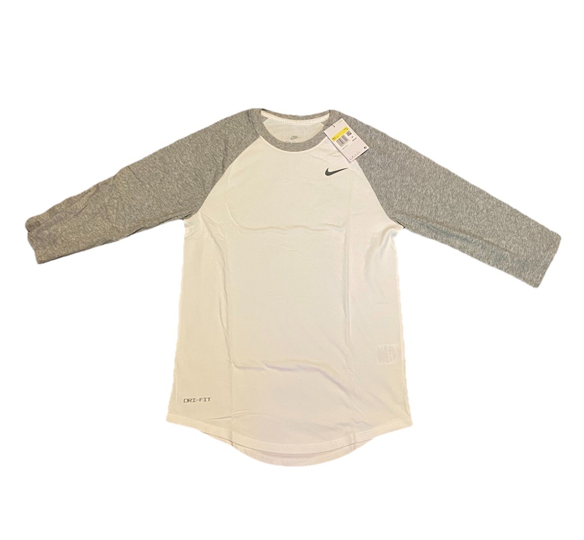 NEW! Size Small Nike Dri Fit Baseball Shirt Mens White Grey Raglan 3/4 Sleeve gallery