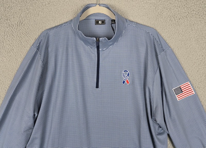 FootJoy *NWT* Mid-Layer 1/4 Zip Pullover Men's Large Blue Houndstooth US Flag gallery