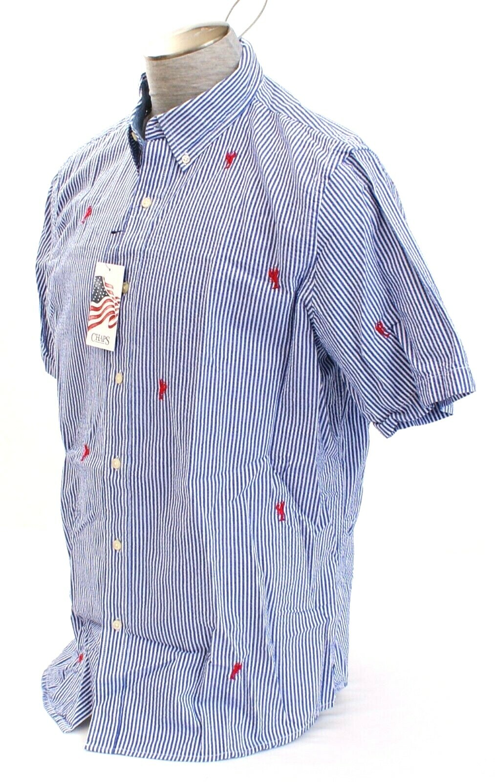Chaps Blue & White Stripe Seersucker Lobster Button Front Shirt Men's NWT gallery